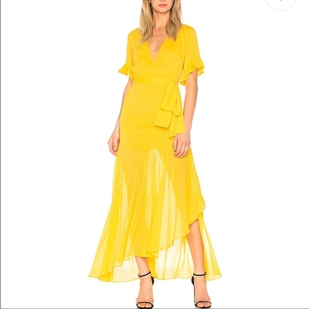 NWT Privacy Please Chiffon Asymmetric Maci‎ Dress in Yellow Size Small